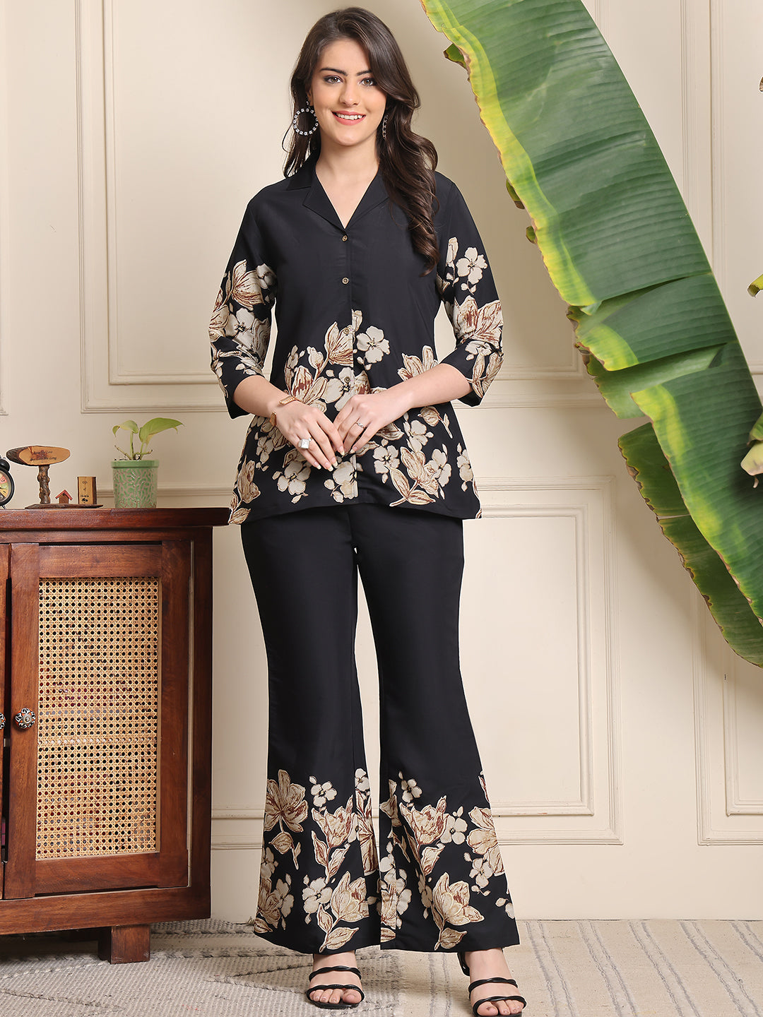 Black Floral Printed Premium Chanderi Co-Ord Set for Women | All Size |