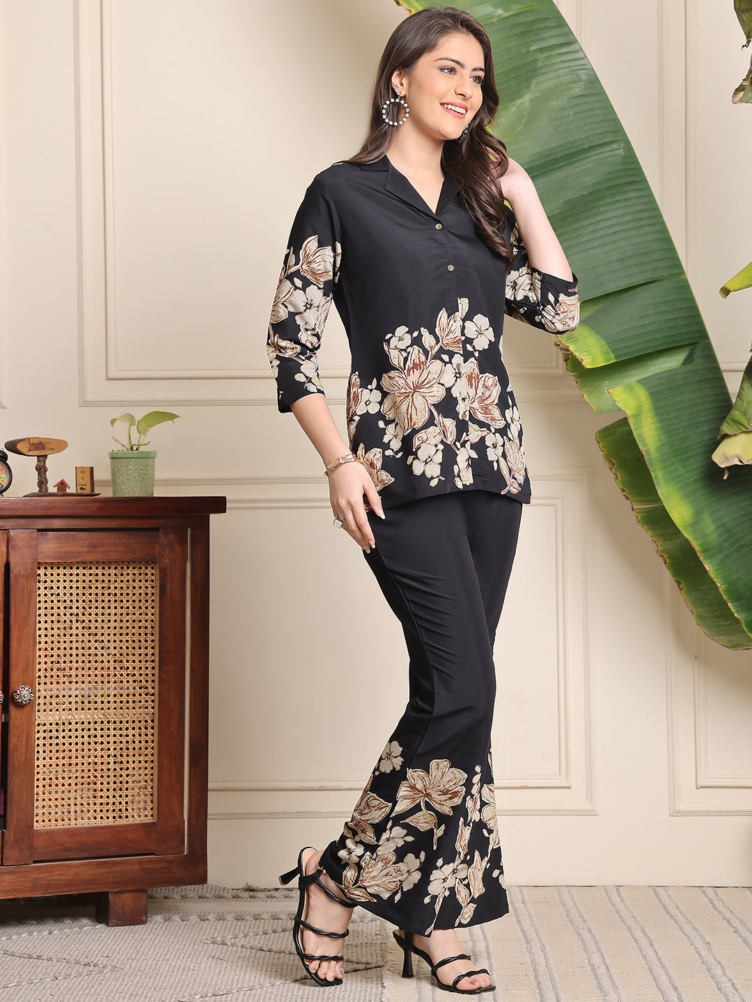 Black Floral Printed Premium Chanderi Co-Ord Set for Women | All Size |