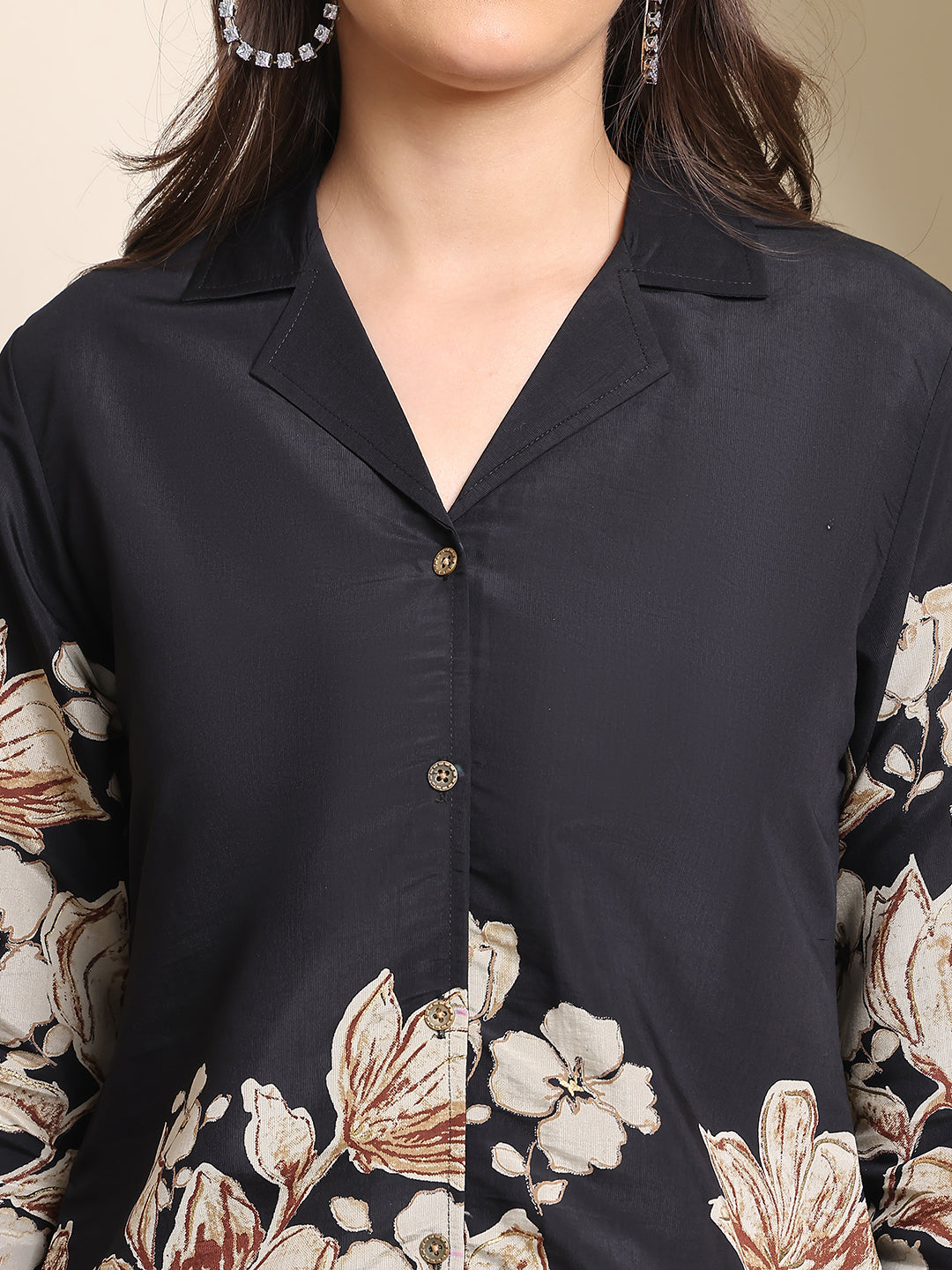 Black Floral Printed Premium Chanderi Co-Ord Set for Women | All Size |