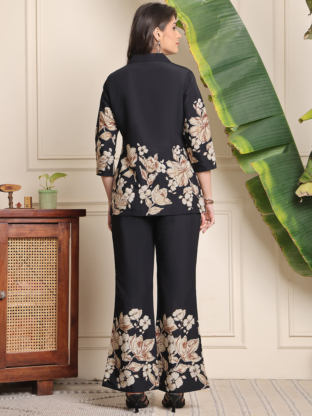 Black Floral Printed Premium Chanderi Co-Ord Set for Women | All Size |