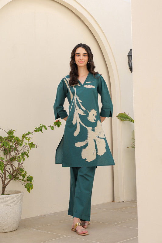 Dusky Wave Teal Cotton Co-ord Set