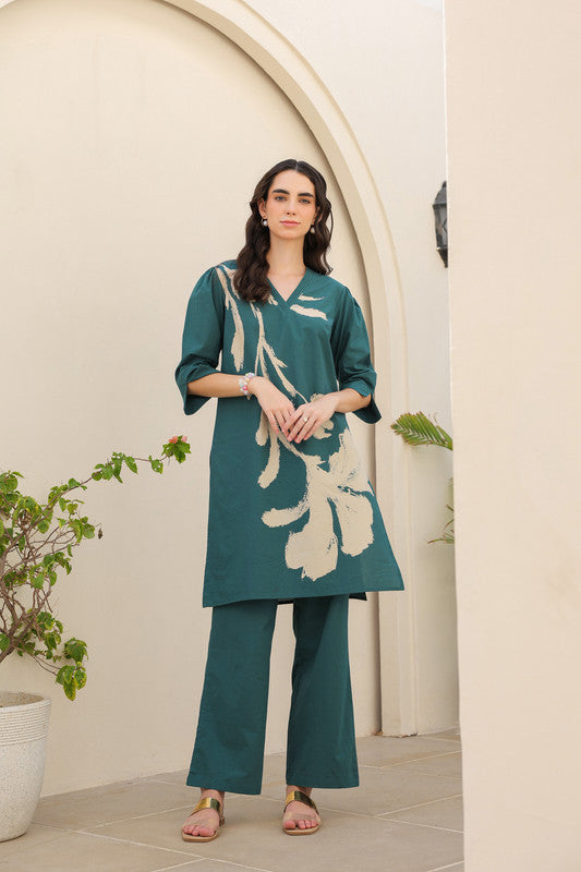 Dusky Wave Teal Cotton Co-ord Set